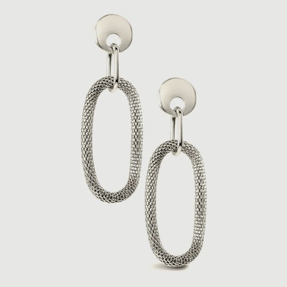 Stylish Adora Flexible Mesh Link Earrings- Silvertone  Dangles Fluid Design - Picture 2 of 7